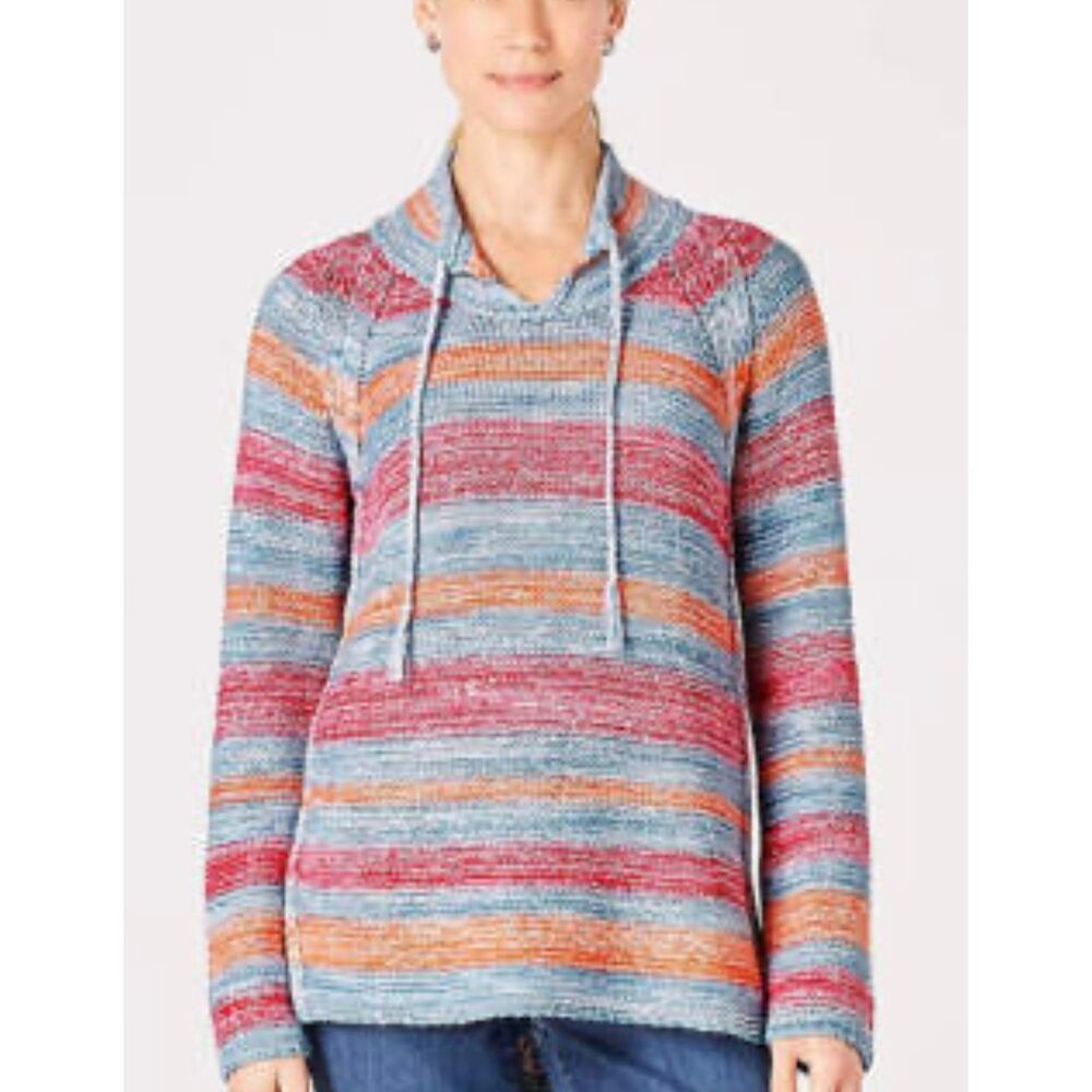 J.Jill cotton linen striped drawstring vibrant sweater M petite